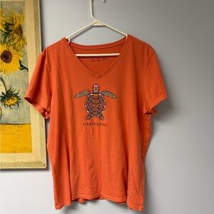 Life Is Good Coral Tee with Turtle Graphic